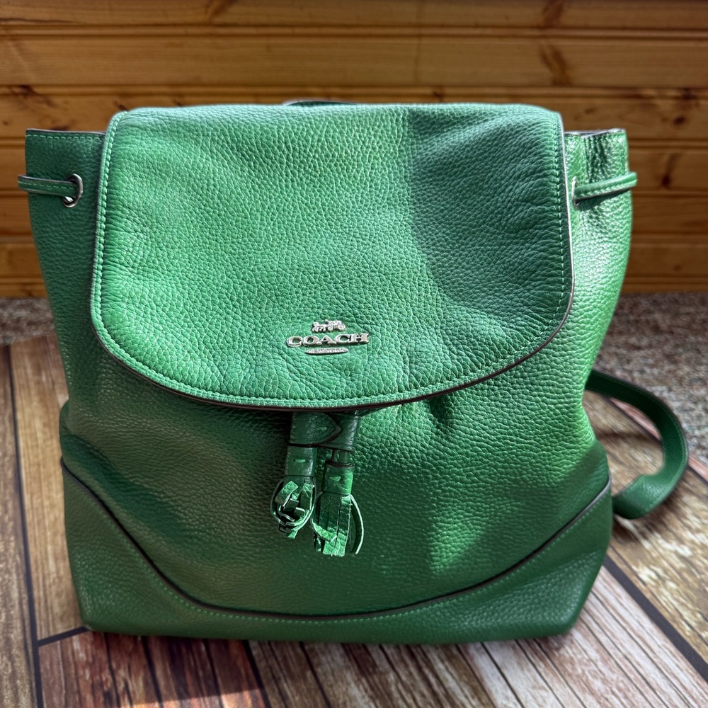 Coach Elle Shamrock Green Leather Backpack